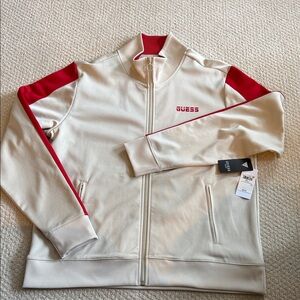 GUESS Cream Track Jacket with Red Sleeve Panels